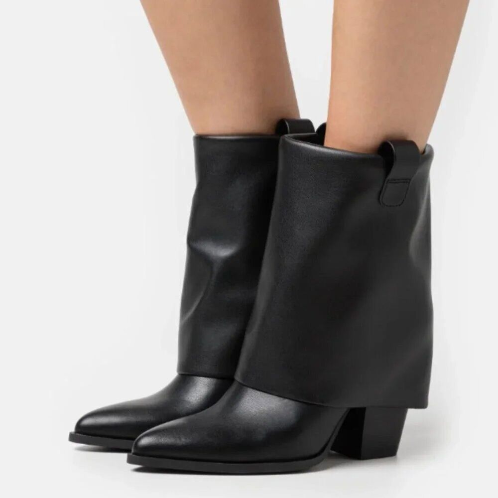 Steve Maddel Liddy Boot Pointy Toe Folder Over Black Size 7